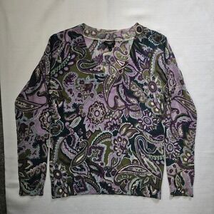 Talbots Sweater Womens Petite S Italian Merino Wool Paisley Lightweight
